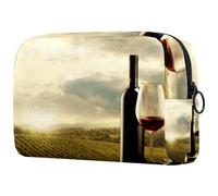 Red Wine on Vineyard Wooden Barrel Cosmetic Bag for Women, Travel Toiletries Bags Large Makeup Handy Pouch Organiser Bag with Zipper