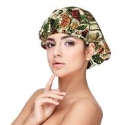 Red Wine Pizza Food Pattern Print Satin Silk Bonnet for Sleeping Women, Adjustable Double Layer Satin Hair Bonnet Night Sleep Cap for Curly Hair