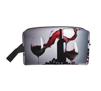 Red Wine Printed Toiletry Storage Bag, Large Capacity Organizer Pouch for Power Bank and Cables Use