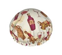 Red Wine Reusable Shower Cap,Double Layer Water Shower Non Wetting Hair Cap,Large Size For All Hair Lengths
