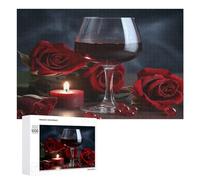 Red Wine Rose and Candle 500 Piece Jigsaw Puzzle for Adults Challenging Puzzles for Cognitive Workout Unique Shaped Jigsaw Puzzle Relaxing Gift Home Wall Decor