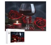 Red Wine Rose and Candle 500 Piece Jigsaw Puzzle for Adults Challenging Puzzles for Cognitive Workout Unique Shaped Jigsaw Puzzle Relaxing Gift Home Wall Decor