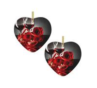Red Wine Rose And Candle Christmas Tree Ceramic Hanging Bauble Personalised Xmas Baubles Cute Christmas Ornaments Gifts For Kids Family Friends