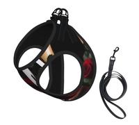 Red Wine Rose And Candle Print Pet Leash Vest,Breathable Mesh Pet Harness, Reflective For Small Medium Dogs Safe Easy Walking