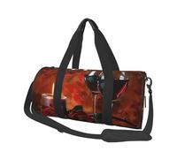 Red Wine Rose and Candle Print Travel Duffel Bag Large Foldable Round Travel Carry on Bag with Adjustable Shoulder Strap for Weekender Overnight Flight Hospital Sports