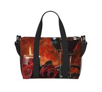 Red Wine Rose and Candle Print Travel Duffel Bag, Lightweight Water-Resistant Weekender Spacious Gym & Travel Bag for Men, Women & Teens