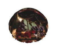 Red Wine Rose and Candle print Women's shower cap Reusable elastic shower cap Double-layer hair cap Shower cap