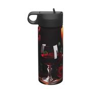 Red Wine Rose And Candle Printing The Print 18 Oz Stainless Steel Sports Insulated Kettle With Lid For Adult Men Women