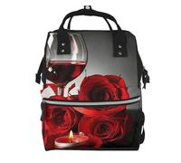 Red Wine Rose and Candle Prints Changing Bag Backpack Baby Diaper Bags for Mom Dad, Waterproof Nappy Rucksack Multifunctional Travel Bag