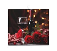 Red Wine Rose Dish Drying Mat for Kitchen Counter, Absorbent Microfiber Drainer Mats, Non-slip Kitchen Draining Mat for Coffee Machine Dish Rack Pad 18"x16" Dish Drainer Pad