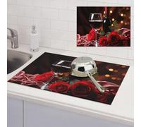 Red Wine Rose Dish Drying Mat for Kitchen Counter, Absorbent Microfiber Drainer Mats, Non-slip Kitchen Draining Mat for Coffee Machine Dish Rack Pad 24"x18" Dish Drainer Pad