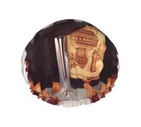 Red Wine Shower Cap for Women Men, Elastic and Reusable, Stylish Large Waterproof Shower Bonnet, Washable Hair Bath Caps, Double Layers Bathing Hat for Long Hair, Braids