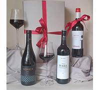 Red Wine Trio Gift Box - celebrating red wine French fruity malbec, full flavoured Portuguese, Primitivo Italian