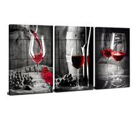 Red Wine Wall Art Kitchen Pictures for Wall Decor 3 Piece Black and White Canvas Paintings for Living Room Decorations Retro Still Life Wine Cups Posters Modern Contemporary Artwork Framed 30 x 40CM