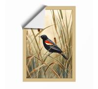 Red-Winged Blackbird Botanical Unframed Wall Art Print A3 (42×29.7cm), Wall Decor for Living Room, Bedroom, Office & Home, Art Gift