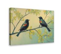 Red-winged Blackbird, North American Birds, Wildlife Art Canvas Poster Wall Art Decor Print Picture Paintings for Living Room Bedroom Decoration 16x24inch(40x60cm)