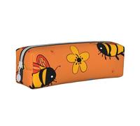 Red Wings Bee Pencil Case Portable Cylindrical Pencil Pouch with Zipper Leather Cosmetic Pouch Bag