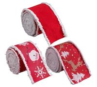 Red Wired Ribbon with White Snow Drift Edge, Christmas Ribbon for Big Bow, Gift Wrapping, Wreath, Tree Decoration
