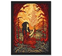 Red Witch Concept Art Fire Priestess Art Nouveau Artwork Framed Wall Art Print A4 Artery8 Black One Size