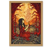 Red Witch Concept Art Fire Priestess Art Nouveau Artwork Framed Wall Art Print A4 Artery8 Light Oak One Size
