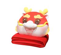 (Red, With Blanket) Year Dragon Cartoon Plush Pillow Blanket Hand Warmer Girls Office Nap