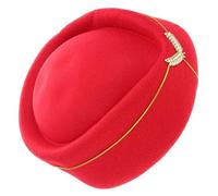 Red with Elastic Strap Flight Attendant Costume Hat for Cosplay Parties