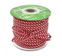 Red with White Candy Stripe 5mm Woven Ribbon on 3m Length (N.B. this is a cut from a roll, presented on a Bertie's Bows ribbon card)
