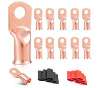 RED WOLF 12PCS 2/0 AWG 3/8" Battery Cable Lugs 3:1 with Heat Shrink Tubing Wire Insulation Black Red 12pcs Automotive Electrical 00 Gauge Wire Copper Lugs Marine Grade M10 Ring Terminal End