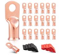 RED WOLF 2/0 AWG 3/8" Battery Cable Lug 20 PCS w/3:1 Heat Shrink Tubing for Wiring Insulation Black Red 20 PCS for Automotive Electrical 00 Gauge Wire Copper Lug Marine Grade M10 Ring Terminal Ends