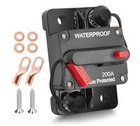 RED WOLF 200 Amp Circuit Breaker with Wire Lugs Copper Washer Waterproof Inline Fuse Holder Inverter with Manual Reset Waterproof for Car Truck Bus RV Boat Marine Vehicle 12V-48V DC