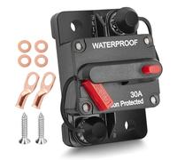 RED WOLF 30 Amp Circuit Breaker with Wire Lugs Copper Washer Waterproof Inline Fuse Holder Inverter with Manual Reset Waterproof for Car Truck Bus RV Boat Marine Vehicle 12V-48V DC