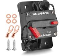 RED WOLF 50 Amp Circuit Breaker with Wire Lugs Copper Washer Waterproof Inline Fuse Holder Inverter with Manual Reset Waterproof for Car Truck Bus RV Boat Marine Vehicle 12V-48V DC