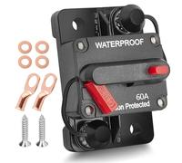 RED WOLF 60 Amp Circuit Breaker with Wire Lugs Copper Washer Waterproof Inline Fuse Holder Inverter with Manual Reset Waterproof for Car Truck Bus RV Boat Marine Vehicle 12V-48V DC