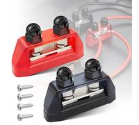 RED WOLF M10-3/8" Dual Stud Bus Bar 12-48V Power Distribution Block Holder 250A DC MAX, Battery Terminal Junction Dual Power Stud Busbar for Car Marine Boat Red & Black w/Screws