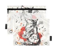 Red Wolf Music Play Budget Binder with Clear Window Pencil case with Zipper Big Capacity Binder 3 Ringing for Office Supplies Multicolored 2 PCS