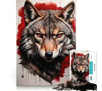 Red Wolf Portrait Hard Jigsaw Puzzle for Adults 1000 Pieces Reason Skill Toy Family Time Tight Cut Art Collectible (50x75cm)