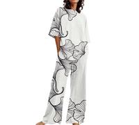 Red Womens Cotton Pyjamas Floral Pyjamas Cute Summer Outfits For Women 2 Cotton Linen Set Oversized T Shirts Straight Leg Pant Plus Size Tracksuit Ladies Pyjamas Size 18 (White, S)