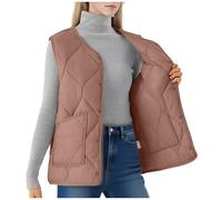 Red Womens Gilets Sleeveless Down Coats UK Plus Size Thermal Jackets V Neck Buckle Down Vest Jacket Plain Colour Body Warmer with Pockets Outdoor Quilted Gilet Waistcoat, 3XL