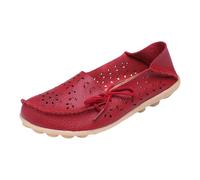 Red Women's Loafers & Moccasins Comfort Wide Fit Walking Cute Flat Loafer Flower Hollow Out Soft Cowhide Leather Loafer Flat Shoes Slip-Ons Ladies Loafers Slippers Footwear UK Size 7