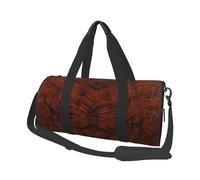 Red Wood Print Round Duffel Bag, Canvas Overnight Travel Tote Bag, Waterproof and Tear-Resistant.Foldable Weekend Travel Bag