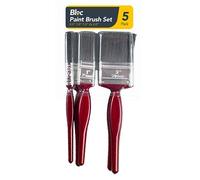 Red Wood with Synthetic Bristles Paint Brushes, Pack of 5 - Assorted Sizes, Ideal for Home Painting & Decorating Tasks
