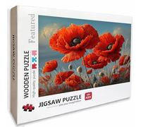 Red Wooden Jigsaw Puzzles 75x50cm, Flower Jigsaw Puzzles 1000 Piece for Adults with Box, Educational Challenging Game, Gifts for Teens, Back Lettering Easy to Distinguish, Beautiful Decoration, 6-1190