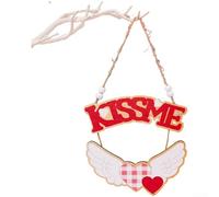Red Wooden Love Heart Decoration for Cupid Theme Party Rustic Wall Hanging Ornament 26x15cm(KISSME)