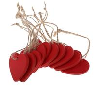 Red Wooden Love Hearts (10 Pack) with String - Red Painted MDF Wood Heart Shapes (4cm x 4cm) with Hanging Hole - Decorations, Wedding, Anniversary, Valentines
