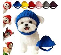 Red Wool Knit Dog Beanie with Ear Flaps,Cute Pet Knitted Stretchy Snood with Ears Holes,Winter Warm Crocheted Snood Pets Headband for Small & Medium Dogs & Cats (blue)