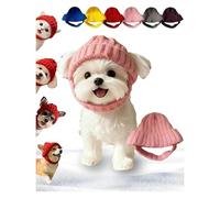 Red Wool Knit Dog Beanie With Ear Flaps - Dog Warm Winter Hat, Soft Knitted Hat Pet Cap, Cold Weather Dogs Ear Warmer Headband Protector Costume, Turn Your Pup Into The Season’s Cute Star(Pink)
