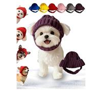 Red Wool Knit Dog Beanie With Ear Flaps - Dog Warm Winter Hat, Soft Knitted Hat Pet Cap, Cold Weather Dogs Ear Warmer Headband Protector Costume, Turn Your Pup Into The Season’s Cute Star(Purple)