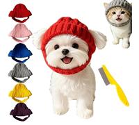 Red Wool Knit Dog Beanie with Ear Flaps for Small Dogs & Cats, Soft Breathable Knits Pom, Stylish Accessory for Daily Walks & Photo Props (Red)
