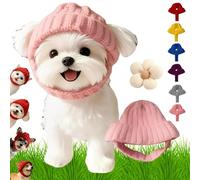 Red Wool Knit Dog Beanie with Ear Flaps - Keep Your Pup Warm and Wonderfully Cute! Pet Knitted Hat Pet with Ears Holes for Christmas, Puppy Neck Scarf Decoration Cloth (Pink)