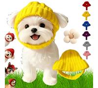 Red Wool Knit Dog Beanie with Ear Flaps - Keep Your Pup Warm and Wonderfully Cute! Pet Knitted Hat Pet with Ears Holes for Christmas, Puppy Neck Scarf Decoration Cloth (Yellow)